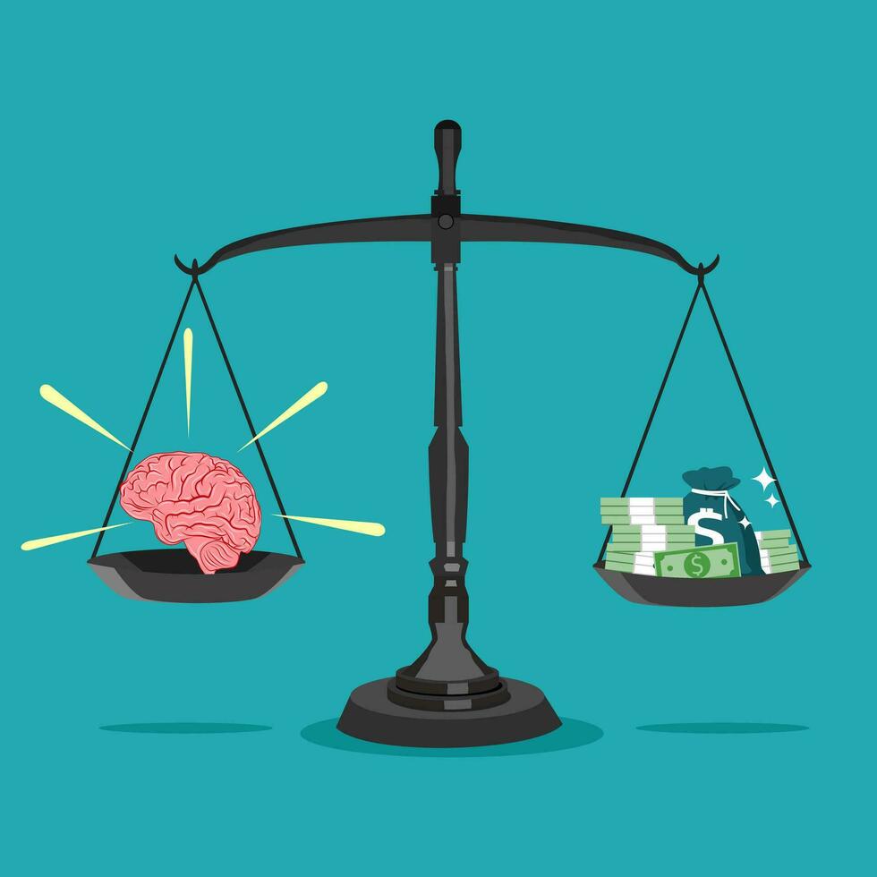 Brain and money on the scales vector