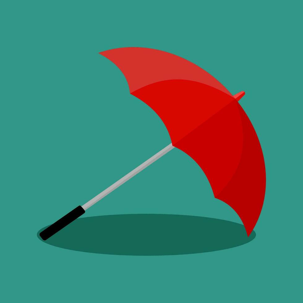 red open umbrella on green background. flat design. vector illustration