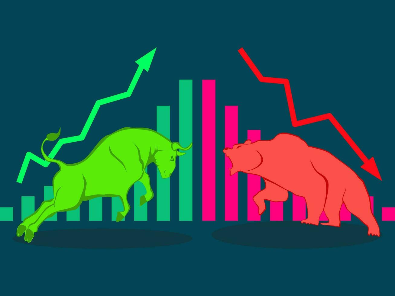 Bull and bear stock market financial bar chart vector. vector