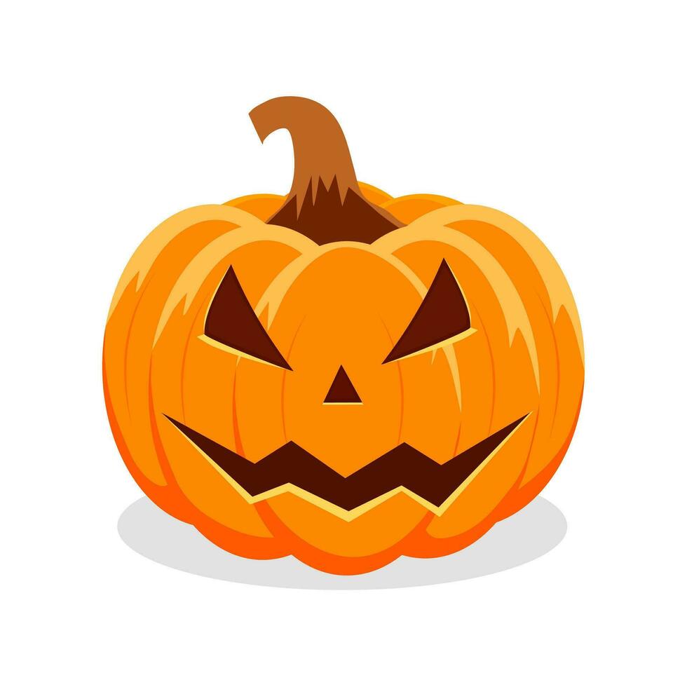 Víspera de Todos los Santos calabaza con contento cara en blanco antecedentes. vector ilustración