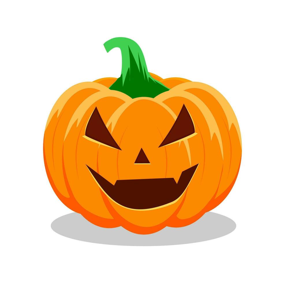 Víspera de Todos los Santos calabaza con contento cara en blanco antecedentes. vector ilustración