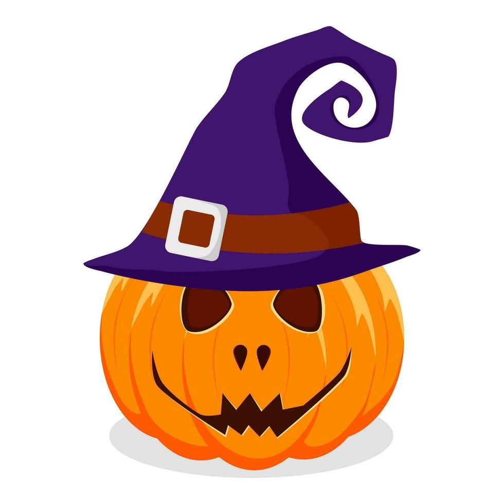 Halloween pumpkin with witches hat isolated on white background. vector