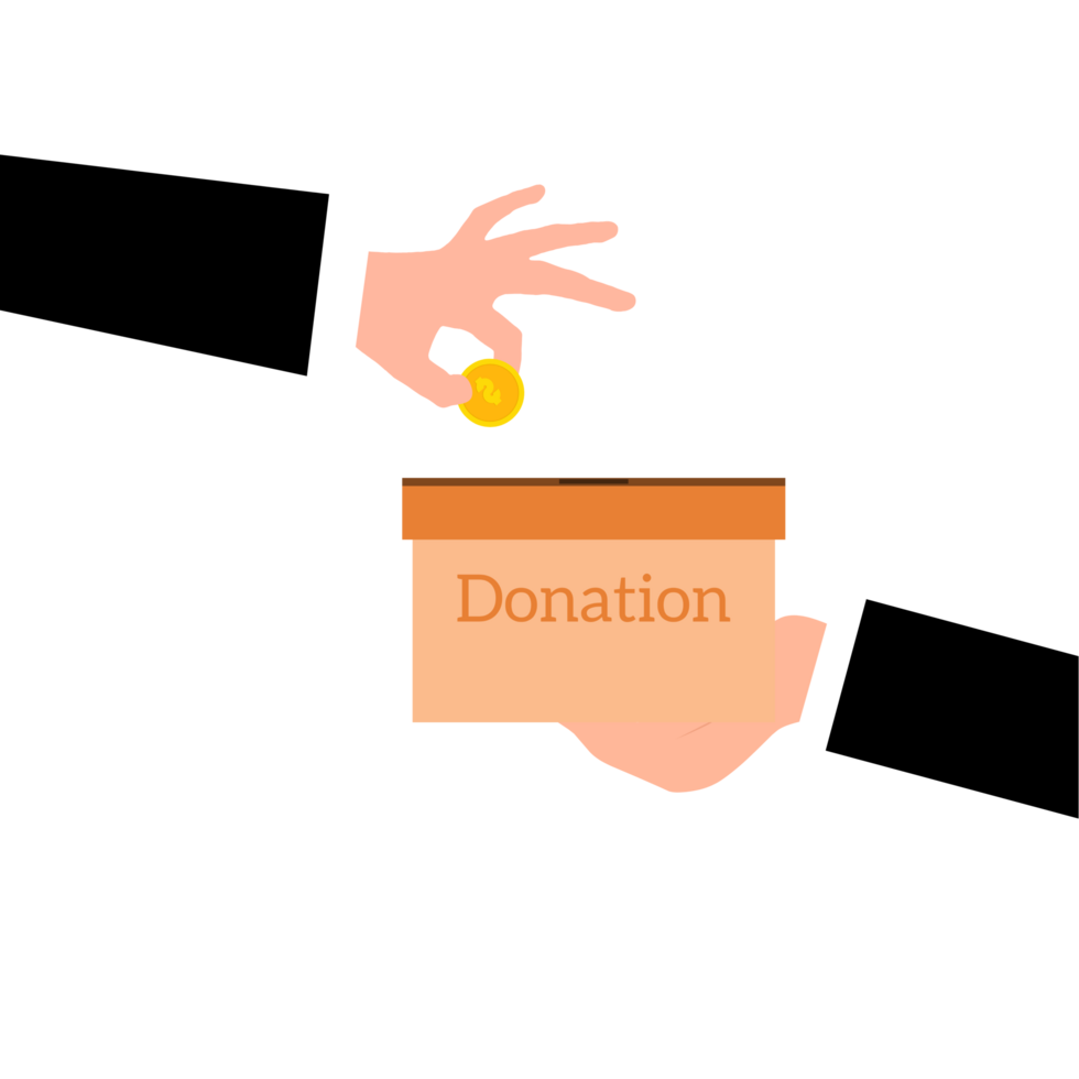donación caja con moneda y mano participación eso png