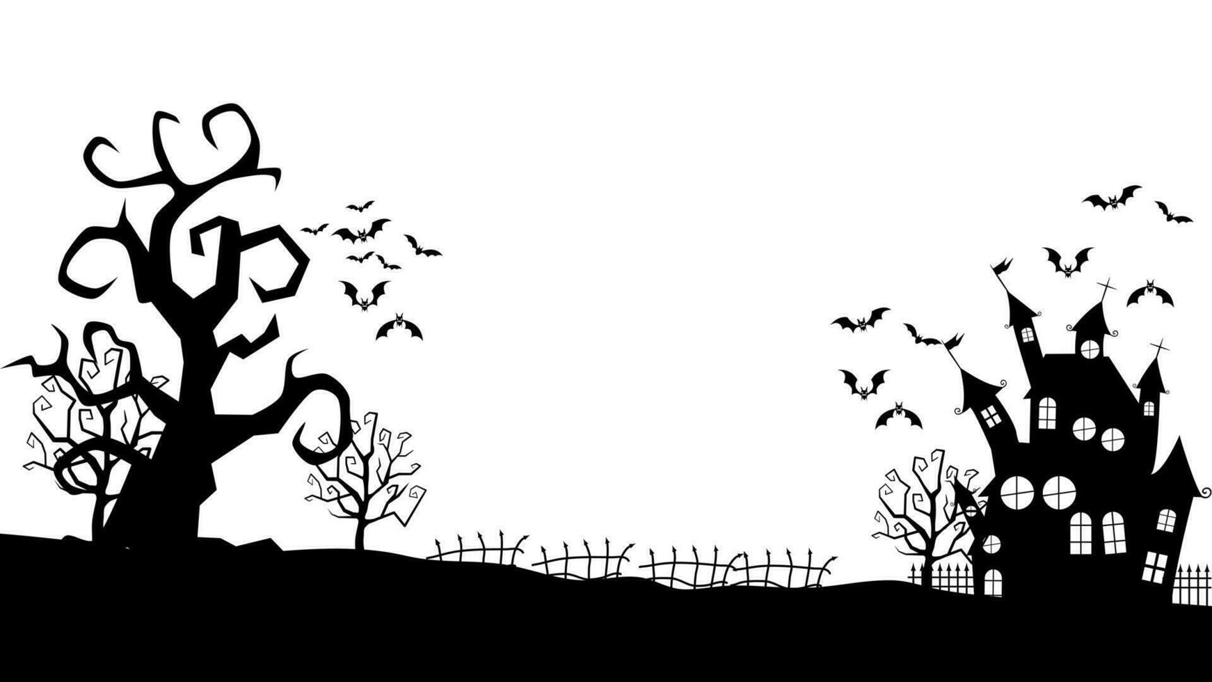 silhouette Haunted House and Bats. Halloween banner. vector