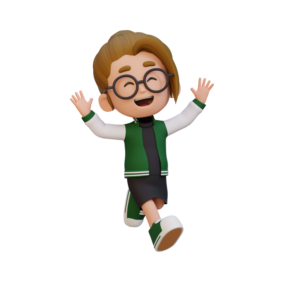 3D cute girl in jumping pose png