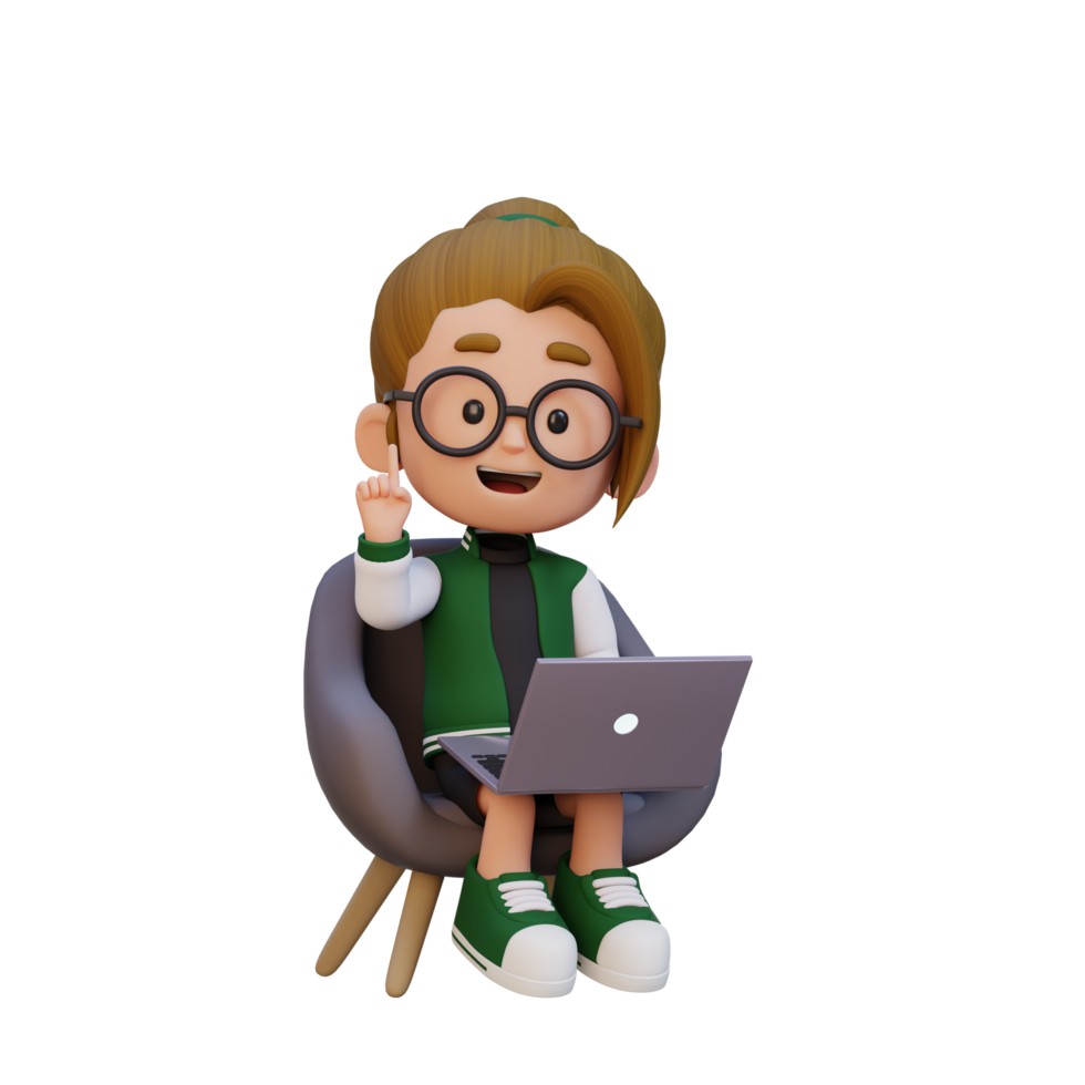 3D girl Character working on a Laptop png