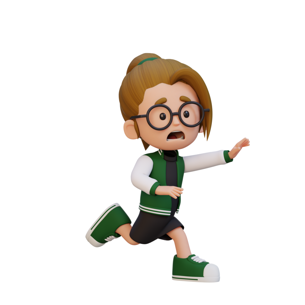 3D cute girl scary run png