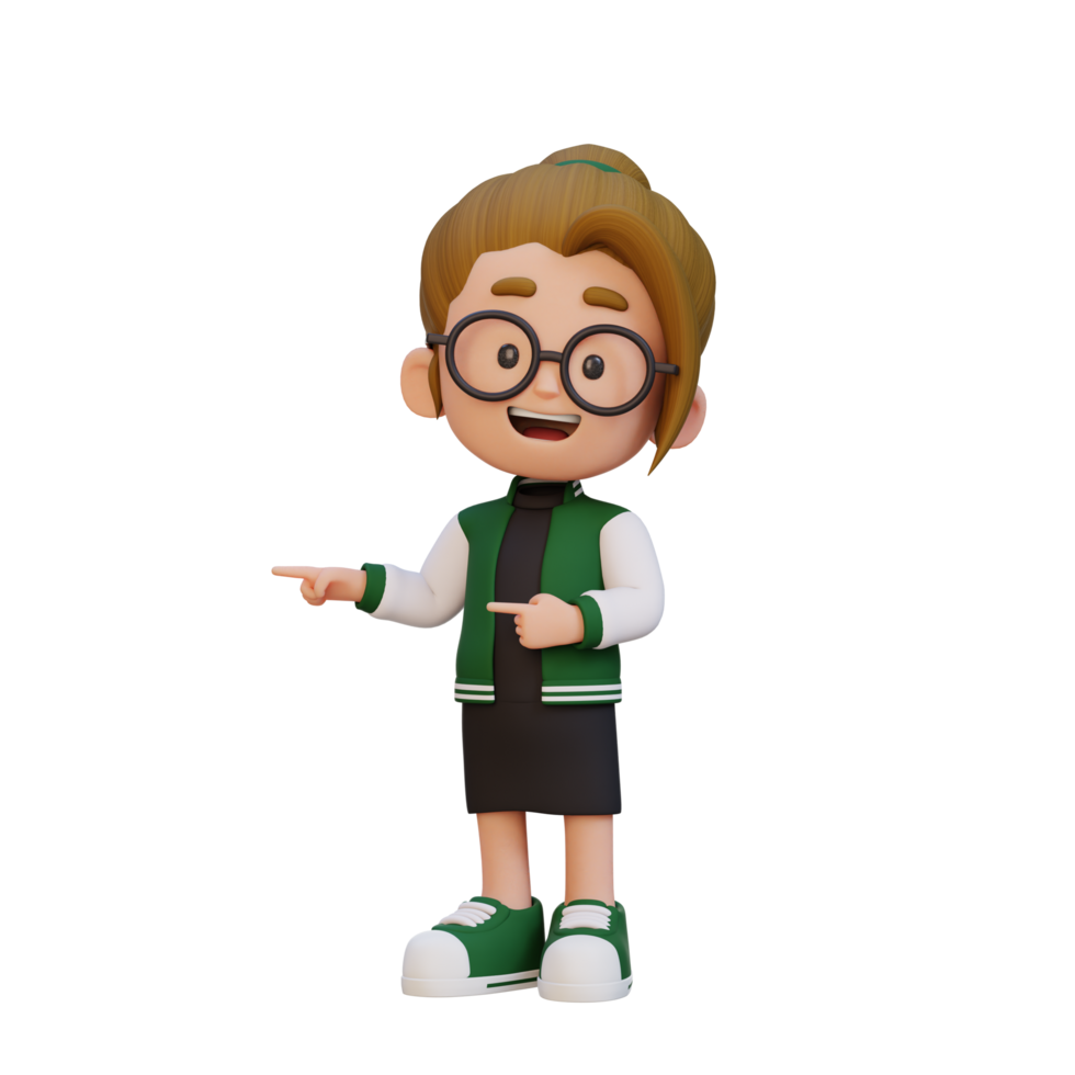 3D cute girl pointing hand to the side png
