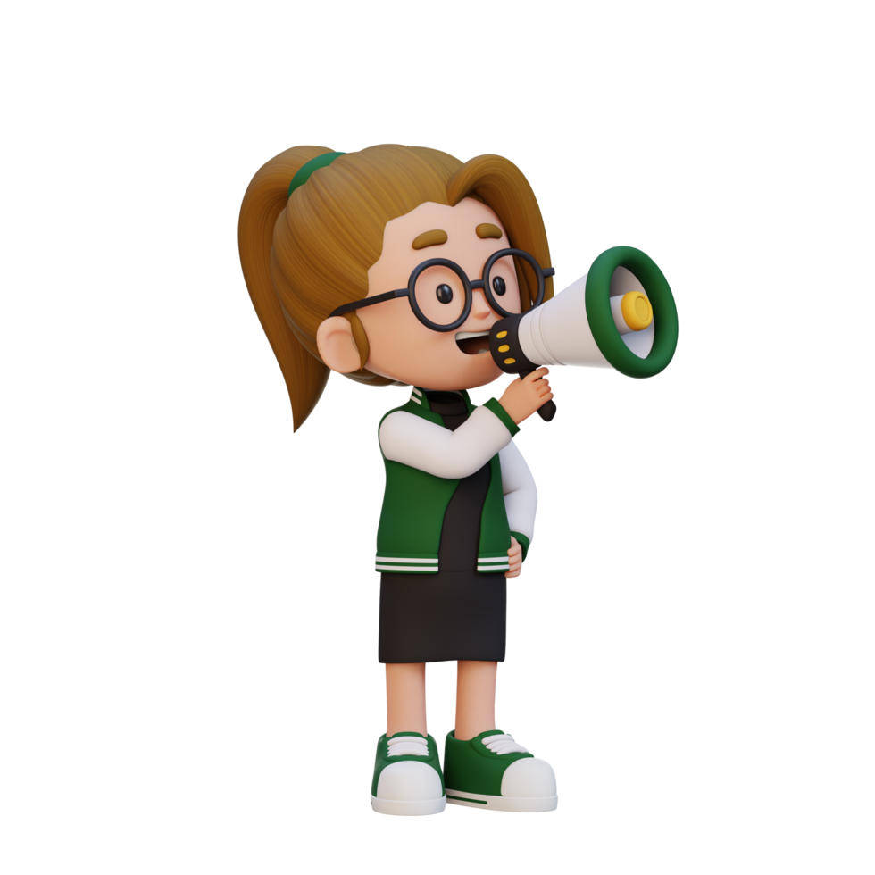 3D cute girl Character talking on Megaphone png