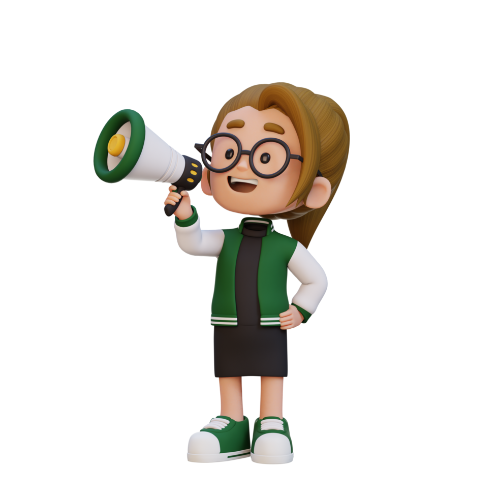 3D cute girl Character talking on Megaphone png