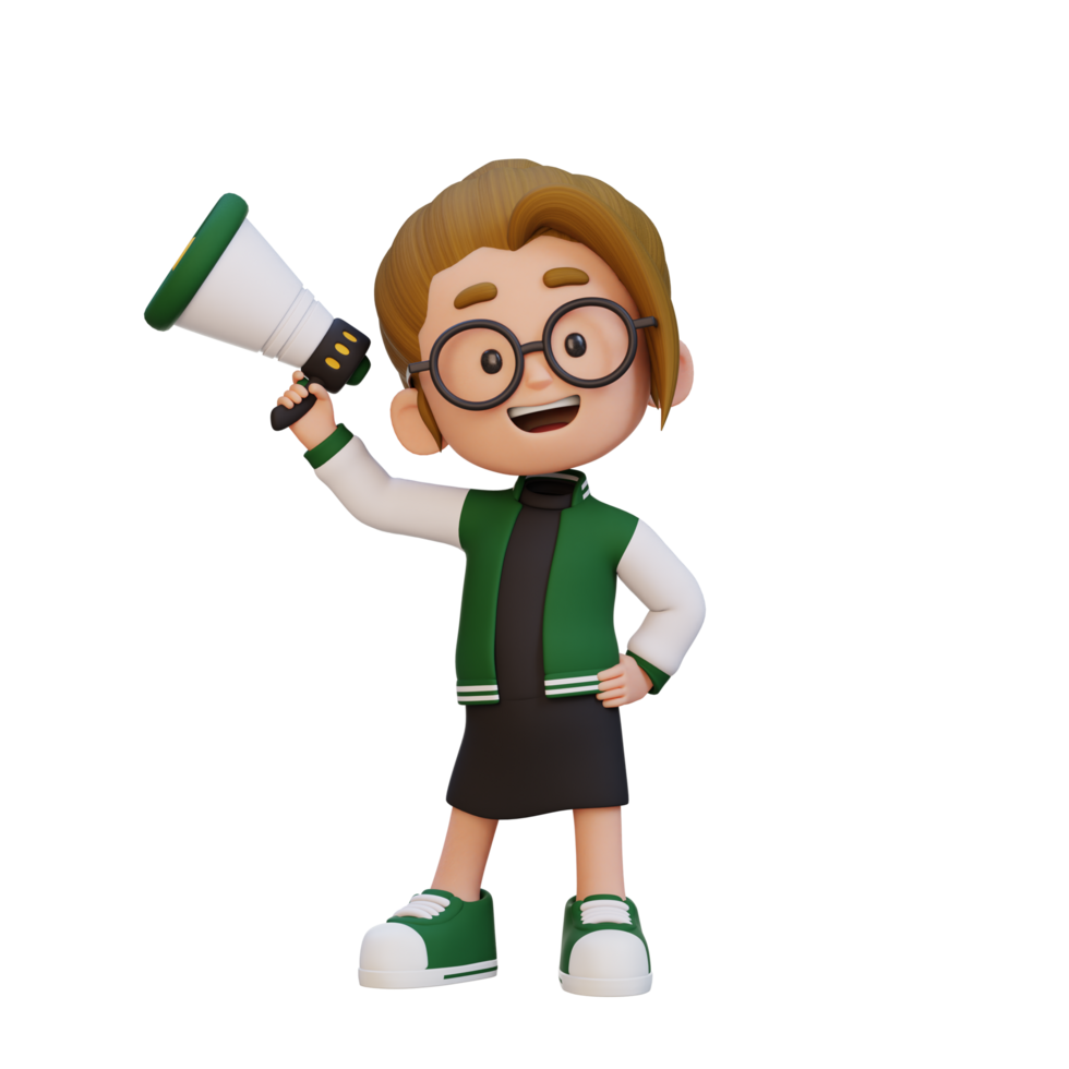 3D cute girl Character Holding a Megaphone png