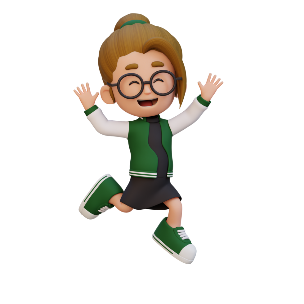 3D cute girl in jumping pose png