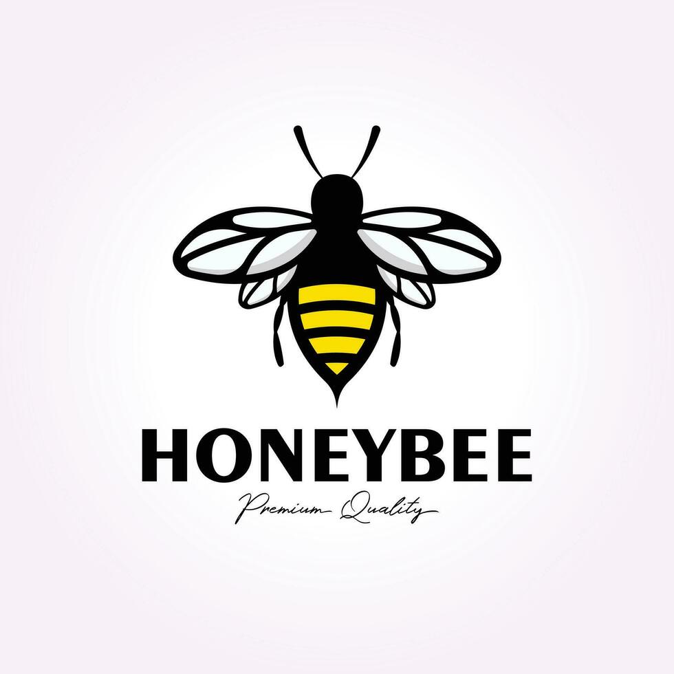 simple honey bee logo vintage icon design, sweet insect illustration vector