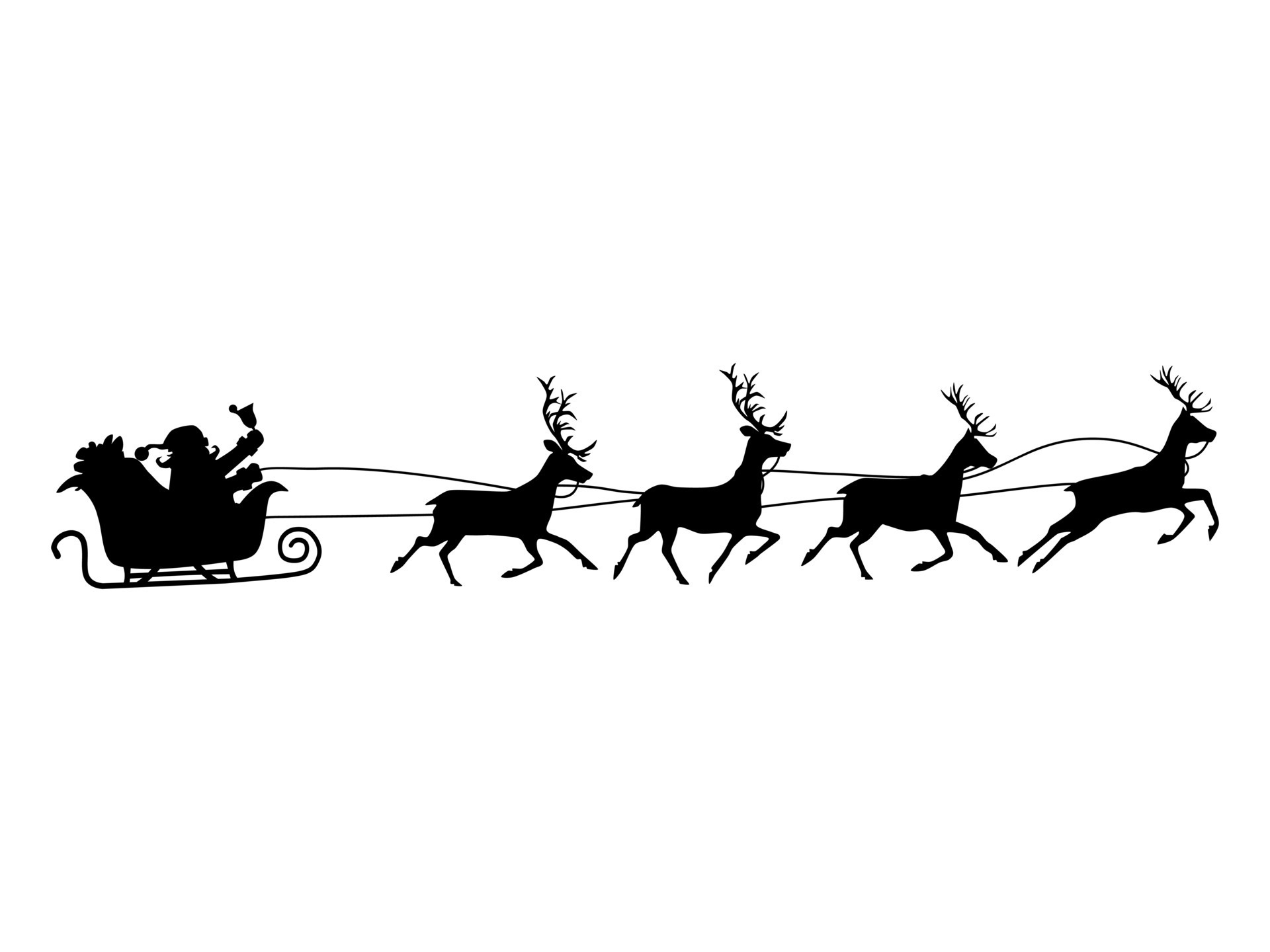 Silhouette of Santa Claus on a reindeer sleigh. isolate on white ...