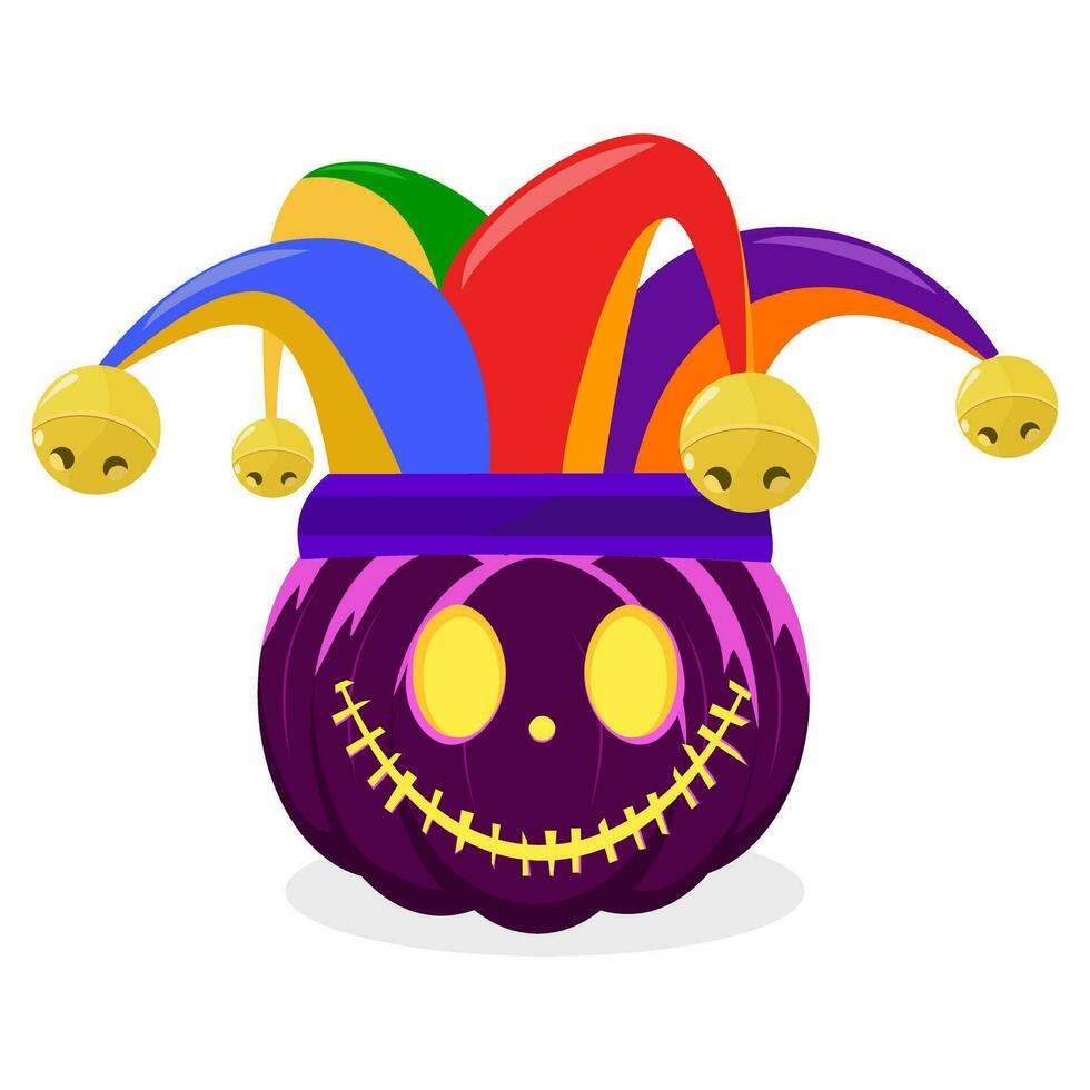 Víspera de Todos los Santos calabaza y bufón sombrero. aislado en blanco antecedentes. vector