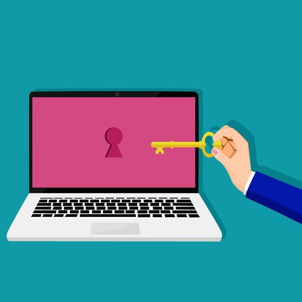 People use keys to unlock laptop codes vector