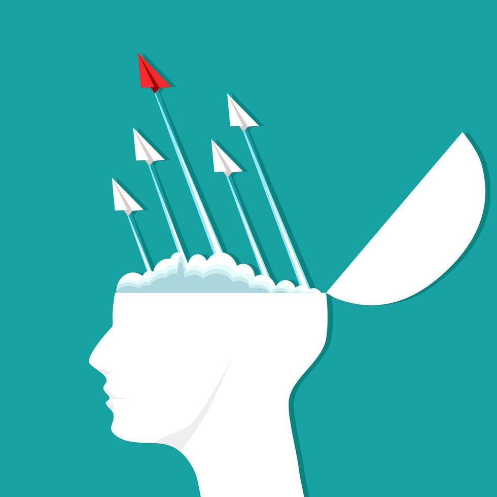 A paper plane came out of the head vector