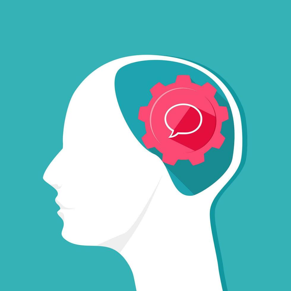 Message icon in the human head. Thinking words in the brain. vector. vector