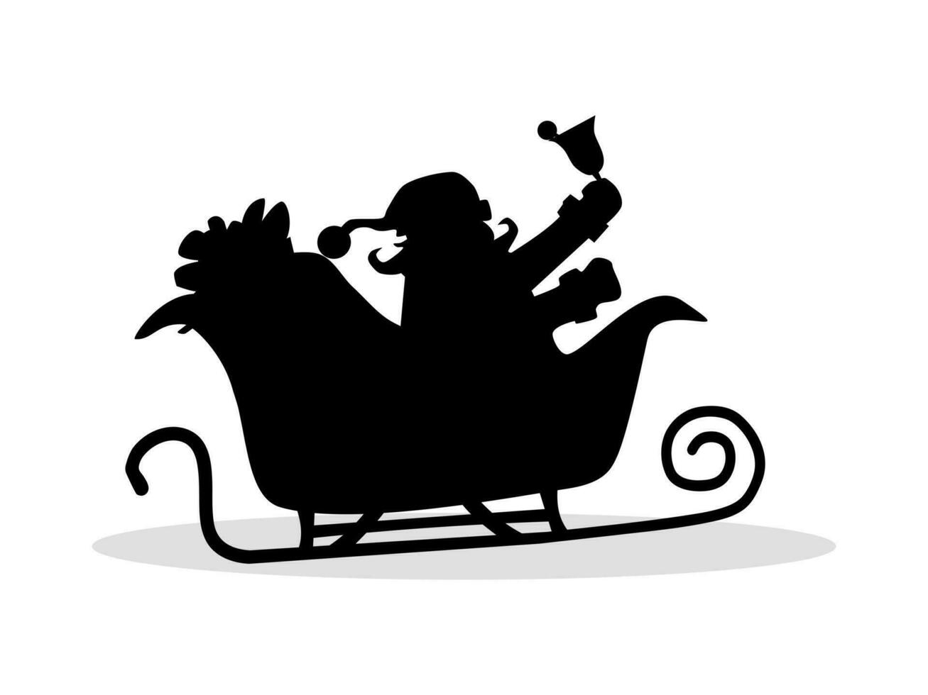 Vector illustrations of silhouette of Santa Claus flying on sleigh