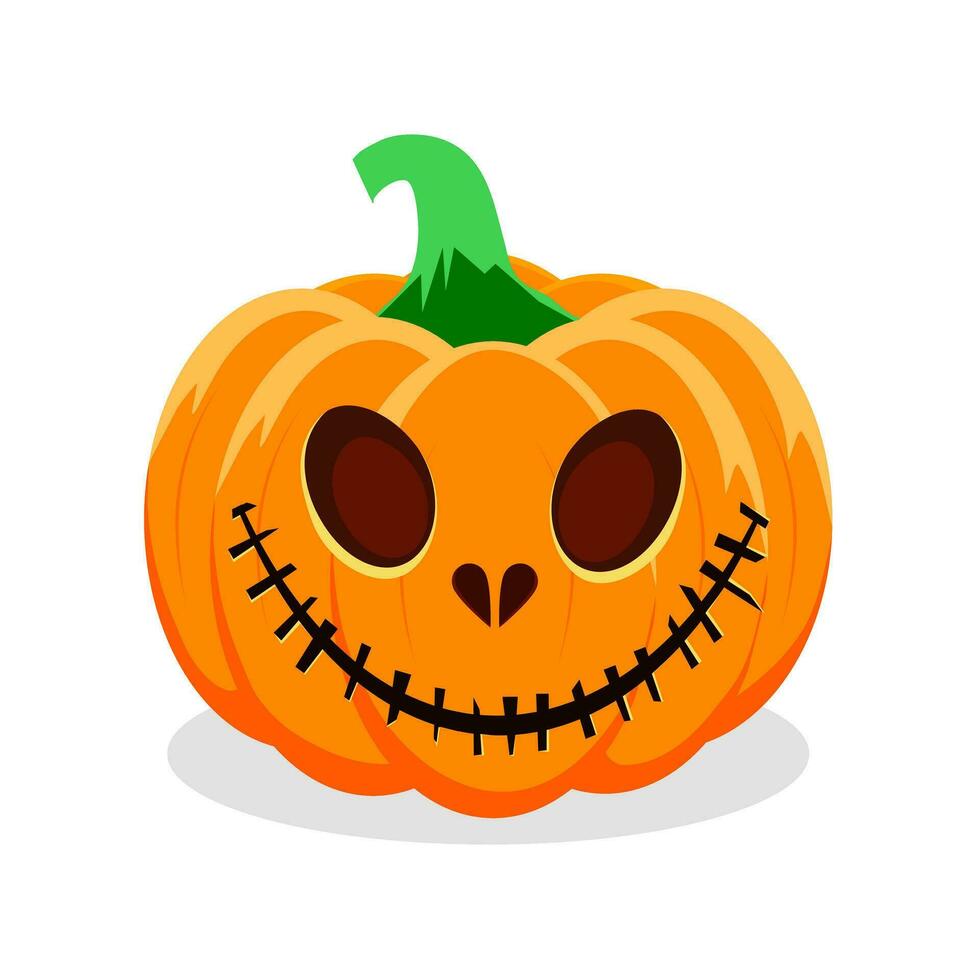 Víspera de Todos los Santos calabaza con contento cara en blanco antecedentes. vector ilustración