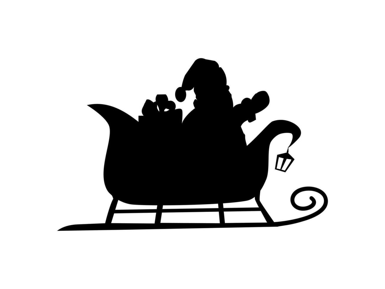 Vector illustrations of silhouette of Santa Claus flying on sleigh