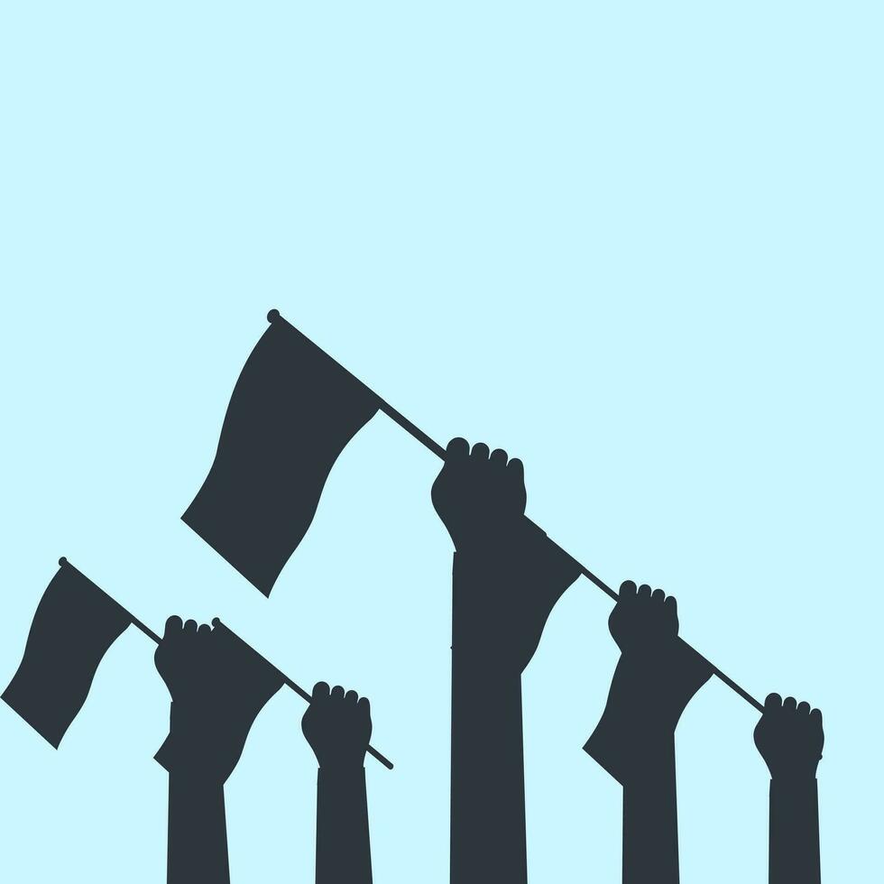 A silhouette of a group of people raising a flag. vector illustration