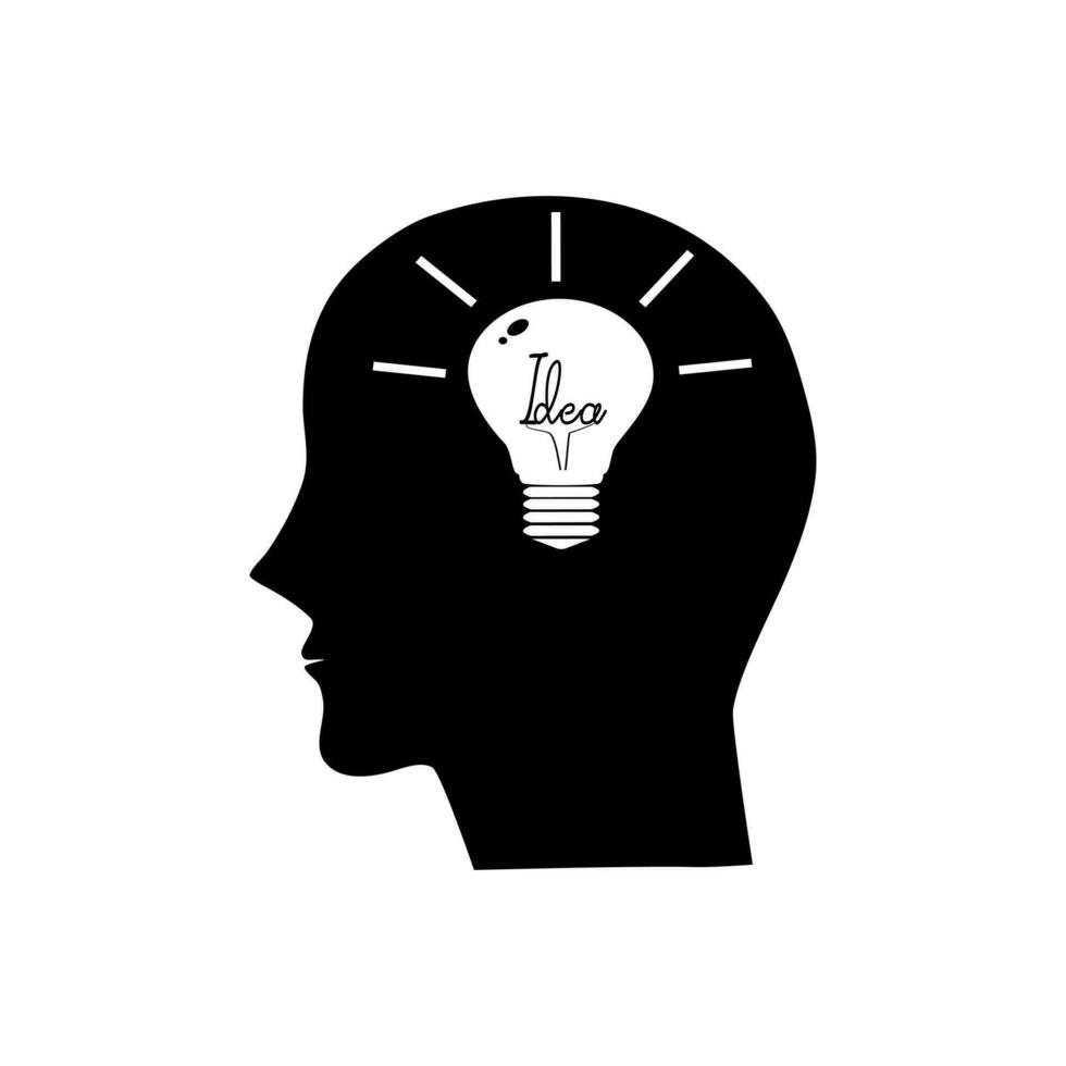 Human head with lightbulb inside glyph icon. Creativity. head Silhouette symbol vector