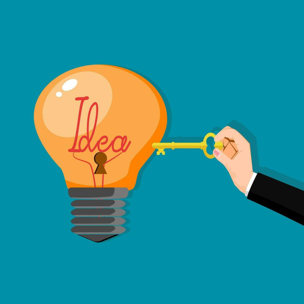 People use keys to unlock light bulbs vector