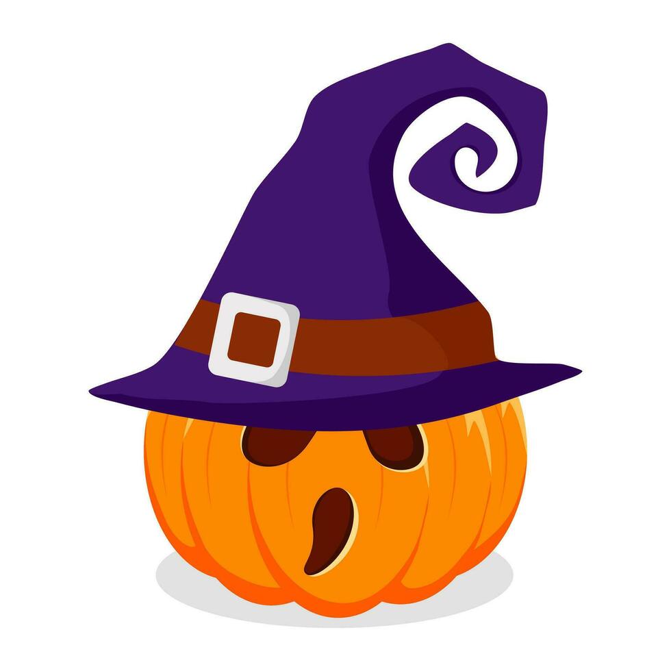 Halloween pumpkin with witches hat isolated on white background. vector