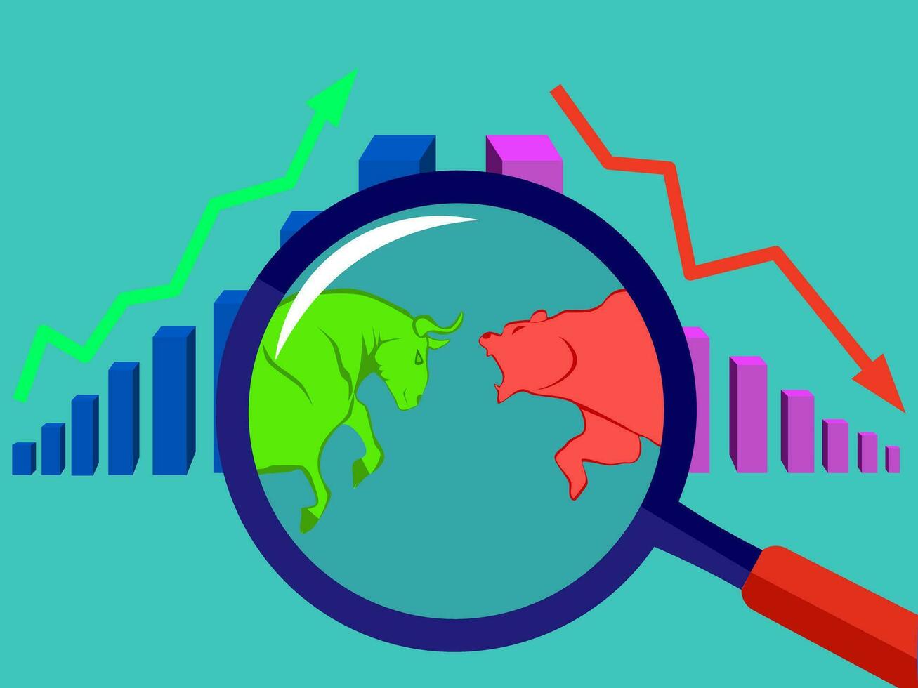 Bull and bear stock market financial bar chart vector