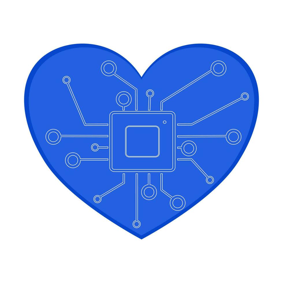 Processor line and blue heart vector icon for website. Use mind to process
