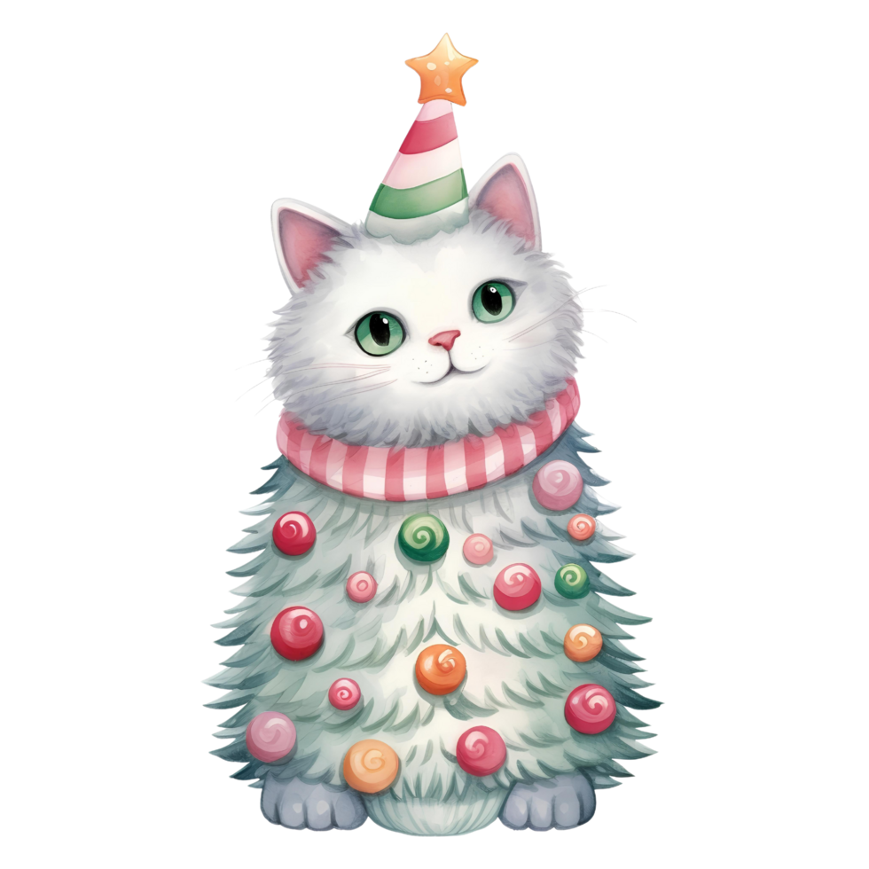 AI generated Watercolor cat in winter for Christmas festival on transparent background png