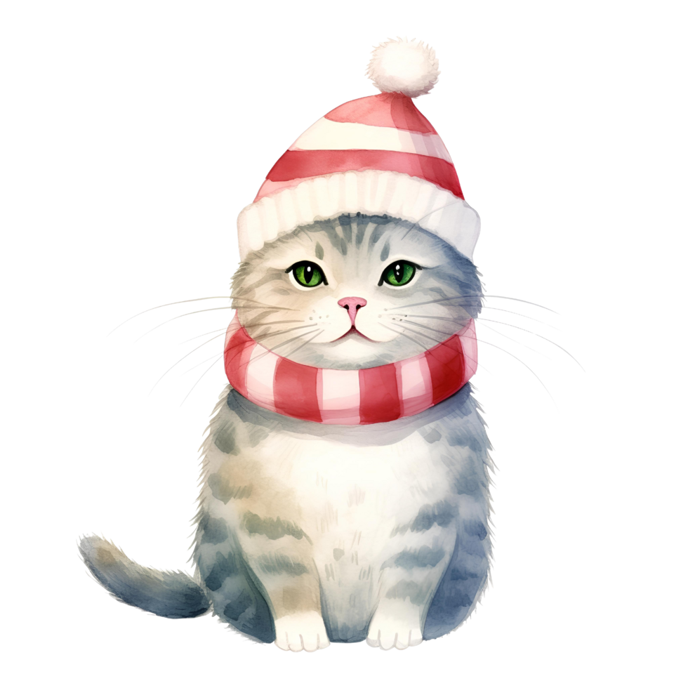 ai generiert Aquarell Katze mit Schal im Winter zum Weihnachten Festival png