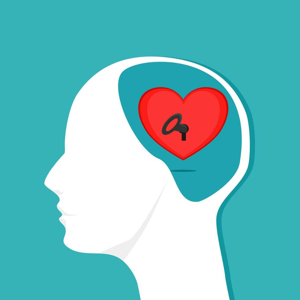 The heart in the human head. The brain thinks directly to the heart. Vector illustration