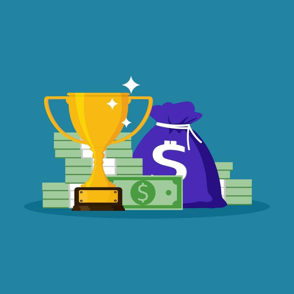 Money and trophies. Reward programs for clients. Marketing strategy. Concept of attracting customers vector