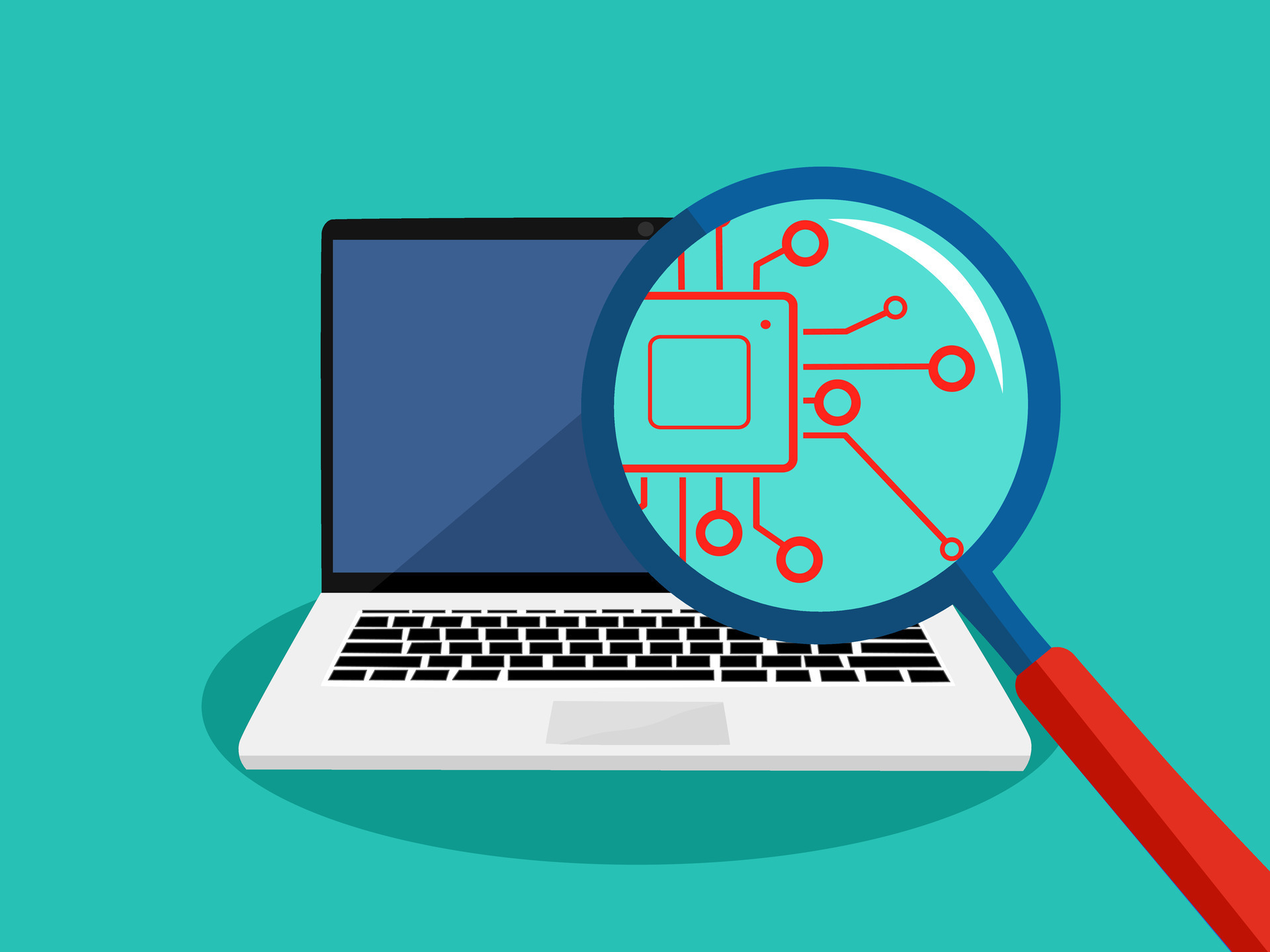 Processing circuit in a magnifying glass and a laptop. Computer