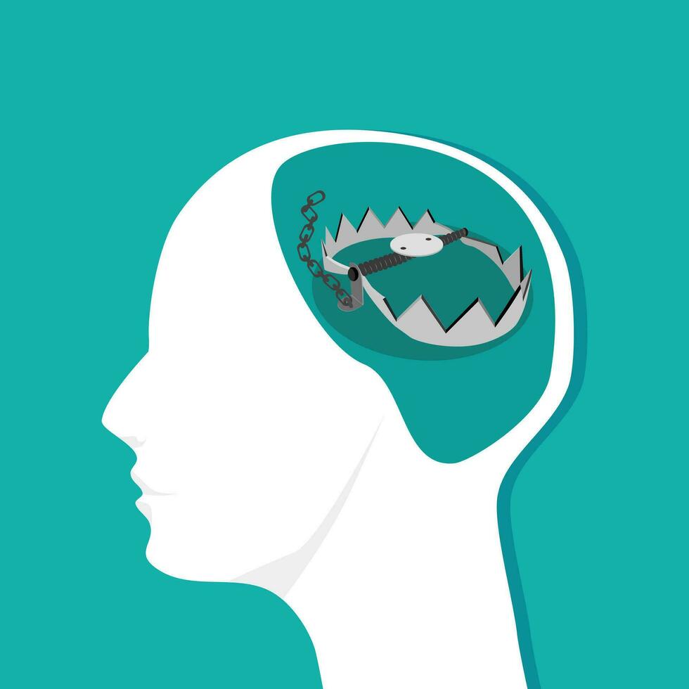 A trap in the human head. Thought trap. vector image