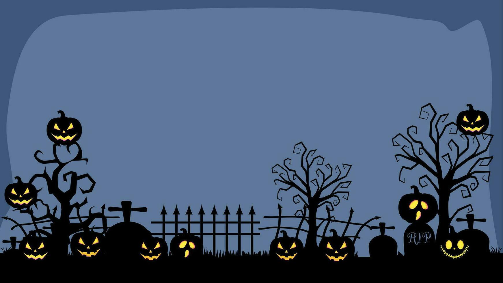 negro siluetas de calabazas en el cementerio en noche cielo antecedentes. fiesta Víspera de Todos los Santos vector