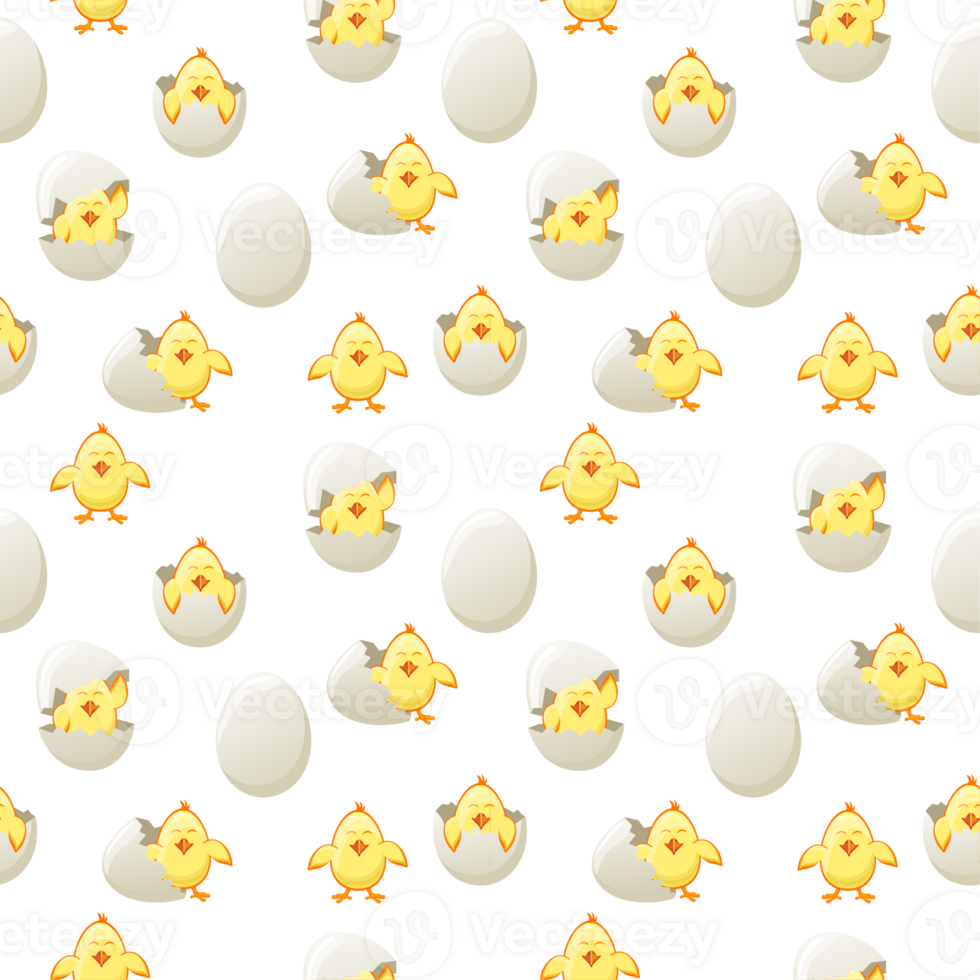 Set of Seamless pattern with Easter eggs and chicks png