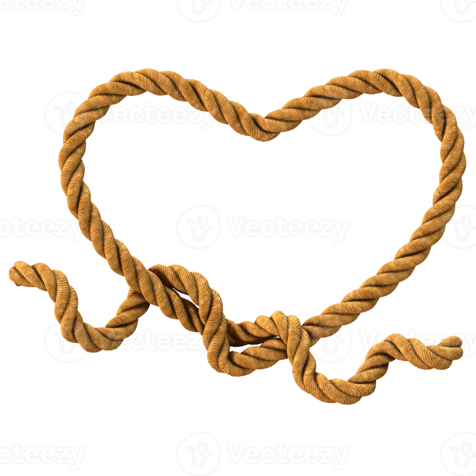 3D render of a heart icon with rope texture png