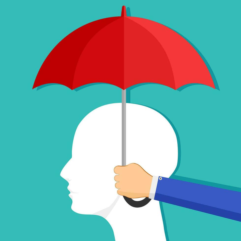 Hand held an umbrella to protect the head. Concept of protecting people vector