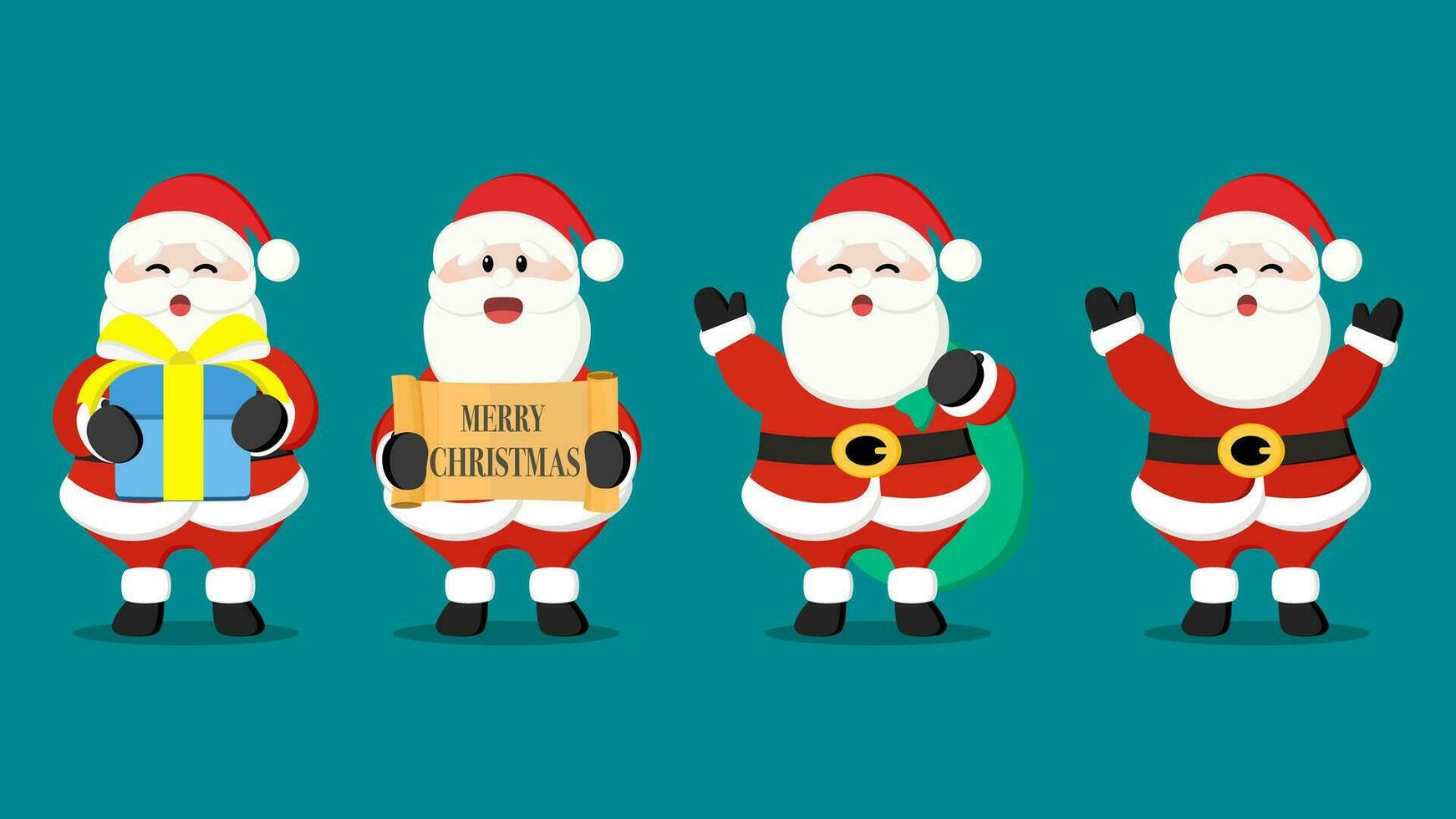 Set of cartoon Christmas illustrations isolated on background. Funny happy Santa Claus character  vecto vector