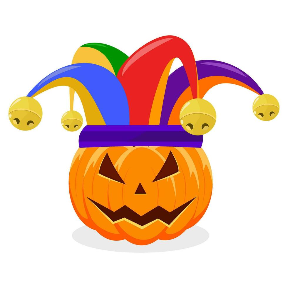 halloween pumpkin and jester hat. isolated on white background. vector