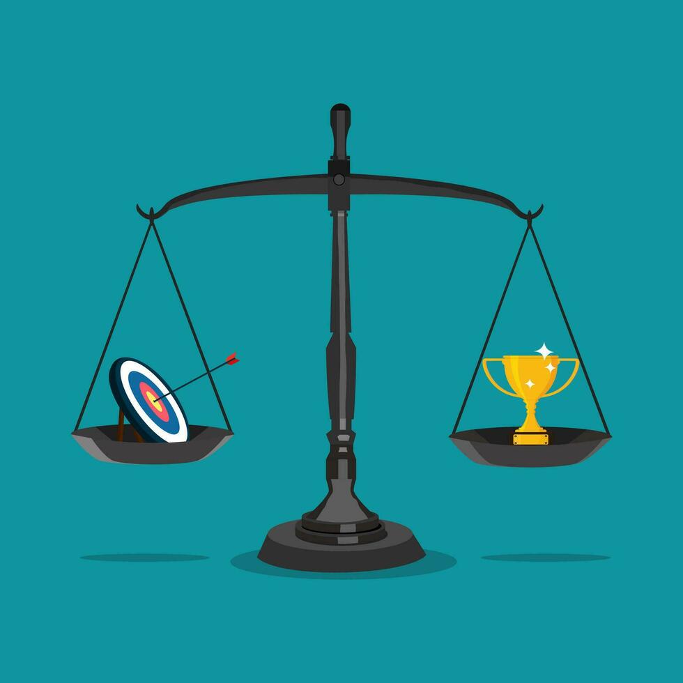 Goals and trophies on the scales.  The concept of goal business is success. Vector