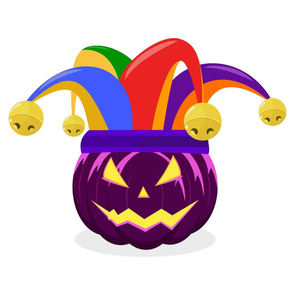 halloween pumpkin and jester hat. isolated on white background. vector