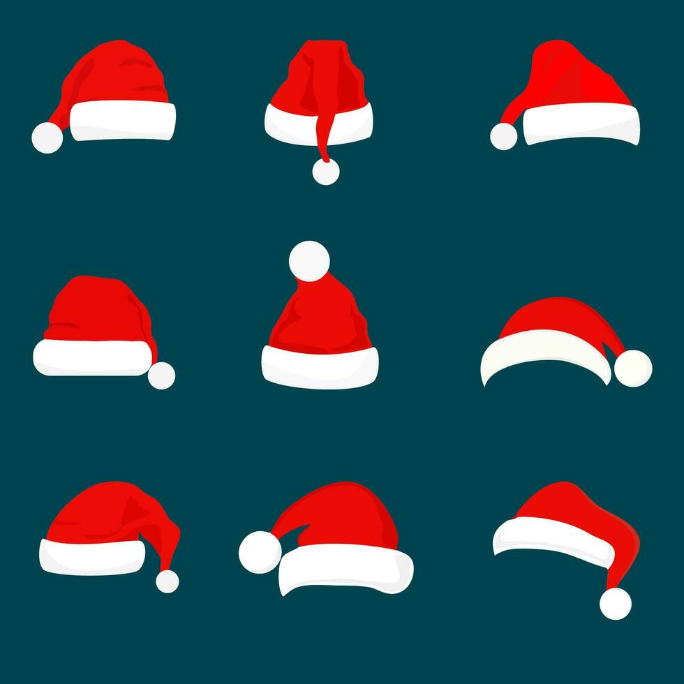 Navidad Papa Noel claus sombreros. nuevo año rojo sombrero aislado en antecedentes vector