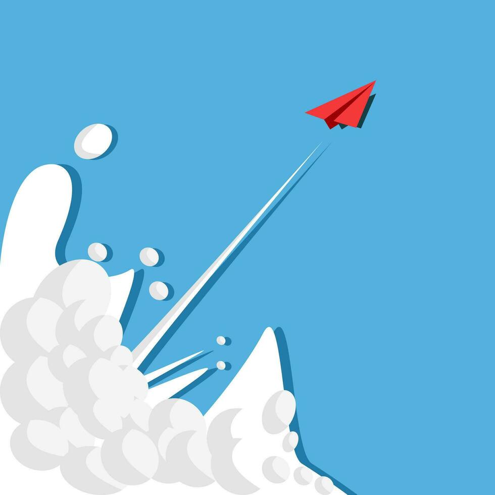 Red paper airplanes flying on sky and cloud. style of business success and leadership creative concept idea vector