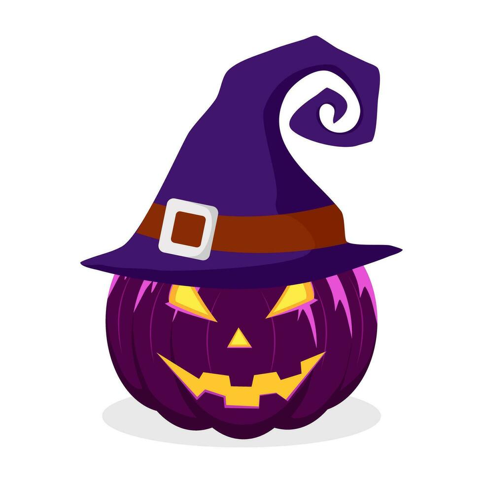 Halloween pumpkin with witches hat isolated on white background. vector