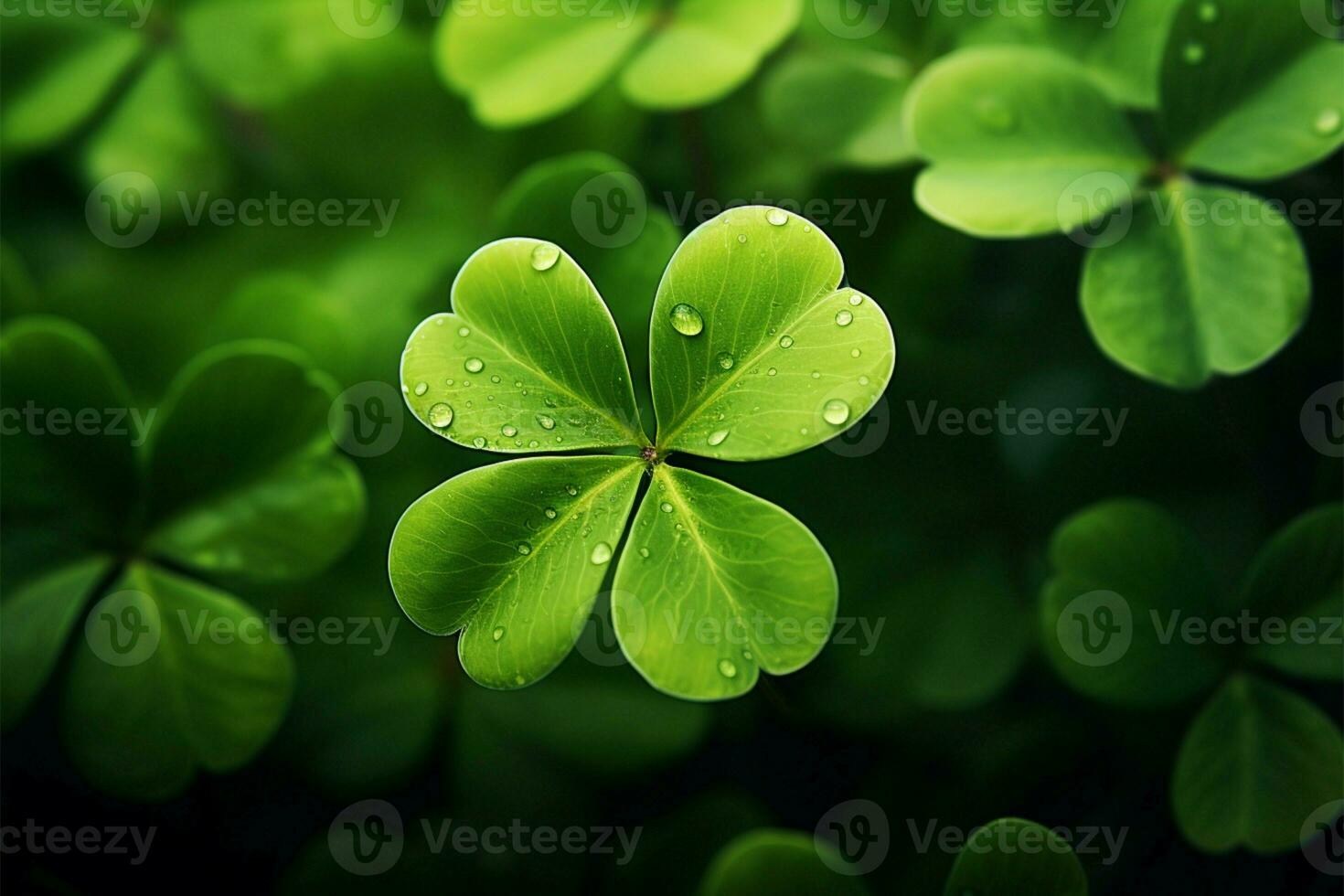 AI generated Irish charm St Patricks Day background featuring green clover leaves photo