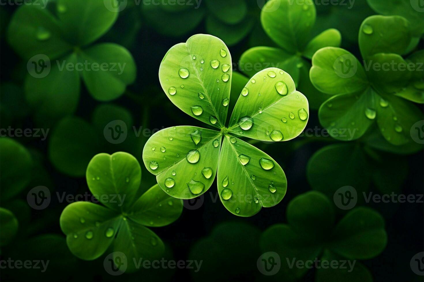 AI generated Irish charm St Patricks Day background featuring green clover leaves photo